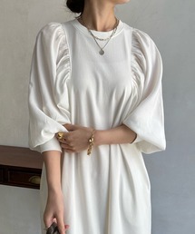 【WEB限定】 ボリューム袖異素材切替ワンピース