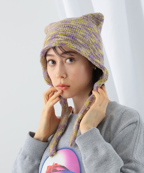 Ray BEAMS（レイビームス）の「Ray BEAMS / ミックス ニット ボンネット（ニットキャップ/ビーニー・レディース・ブラウン/イエロー・ONE SIZE）」の2枚目の写真