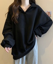ポロ衿ミニ裏毛ルーズトレーナー