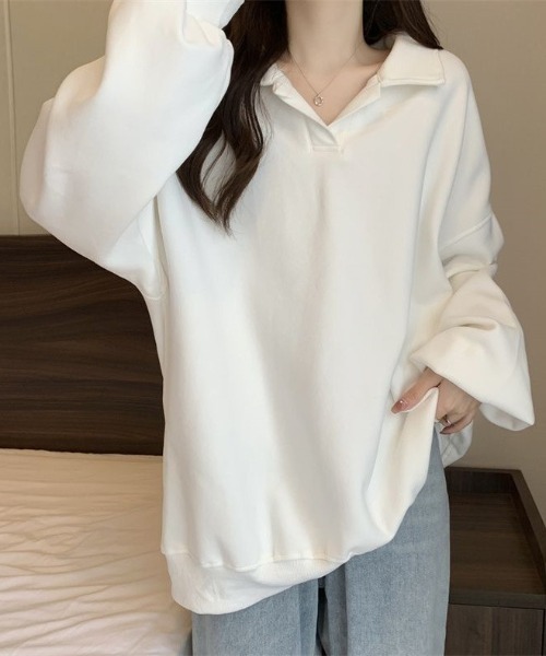 SHEENA(シーナ)の「ポロ衿ミニ裏毛ルーズトレーナー(スウェット・レディース・ホワイト/ブラック・M)」の12枚目の写真