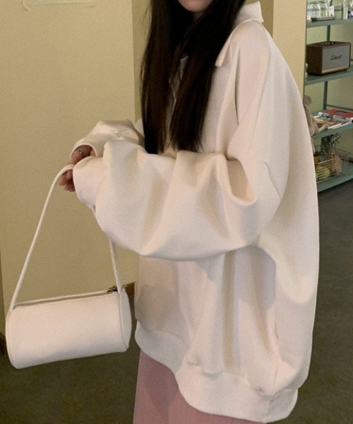 SHEENA(シーナ)の「ポロ衿ミニ裏毛ルーズトレーナー(スウェット・レディース・ホワイト/ブラック・M)」の19枚目の写真
