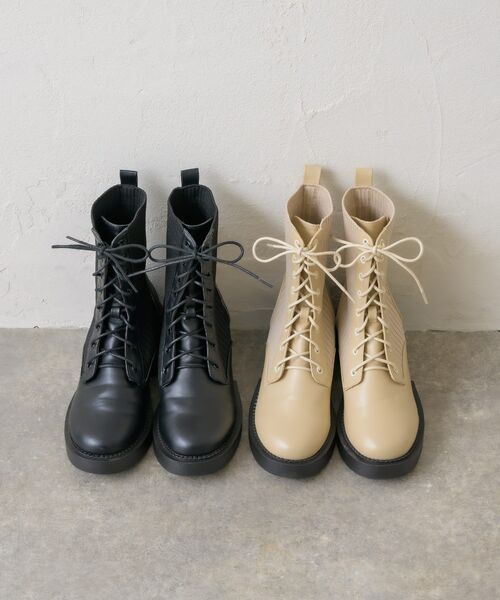 ems excite(エムズエキサイト)の「レースアップニットブーツ(ブーツ・レディース・ブラック/ライトベージュ・MEDIUM/LARGE)」の8枚目の写真