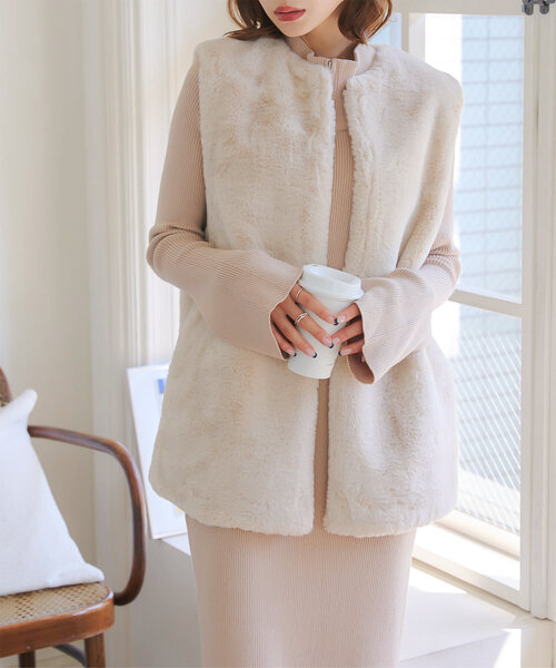 選べる2タイプ フェイクファーロングベスト（ベスト）｜KOBE LETTUCE