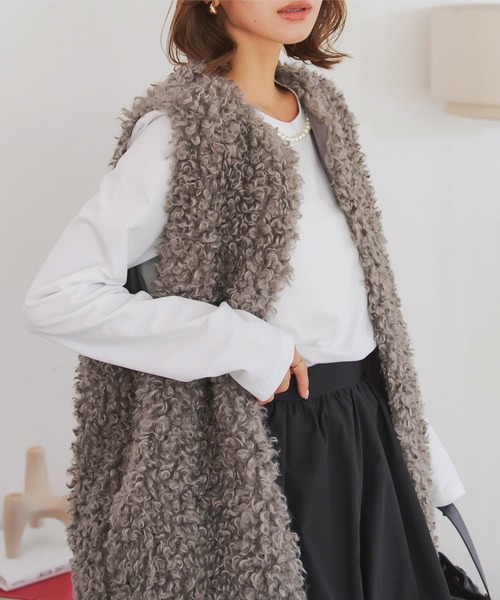 KOBE LETTUCE（コウベレタス）の「選べる2タイプ フェイクファーロングベスト（ベスト・レディース・アイボリー系/アイボリー/ブラック/ブラック系/ベージュ系/ベージュ/ブラウン系/ブラウン系1・B/A）」の14枚目の写真