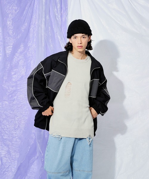 Adoon plain（アドーンプレーン）の「blocking over blouson（ブルゾン・メンズ・グレー/ブラック・MEDIUM/LARGE）」の21枚目の写真