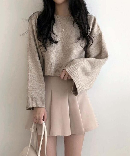 Girly Doll（ガーリードール）の「ボリュームスリーブクロップドニット（ニット/セーター・レディース・ベージュ/ブルー/モカ/ライトグレー/ダークグレー・F）」の16枚目の写真