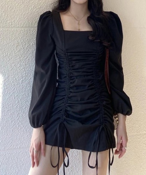 おしゃれスタ(オシャレスタ)の「ガーリーギャザーワンピース(ワンピース・レディース・ブラック/クリーム・L/XL/M/S)」の10枚目の写真