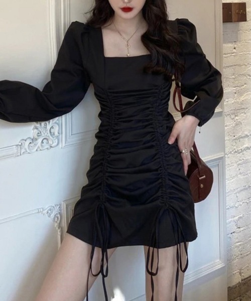おしゃれスタ(オシャレスタ)の「ガーリーギャザーワンピース(ワンピース・レディース・ブラック/クリーム・L/XL/M/S)」の11枚目の写真