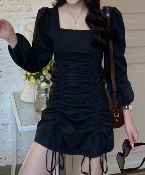 おしゃれスタ(オシャレスタ)の「ガーリーギャザーワンピース(ワンピース・レディース・ブラック/クリーム・L/XL/M/S)」の12枚目の写真