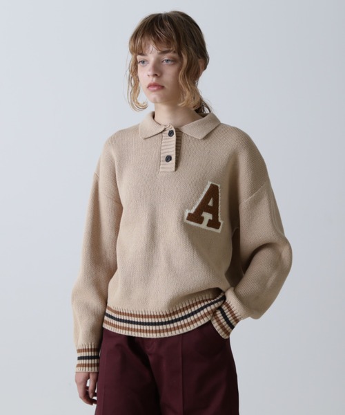 AVIREX(アヴィレックス)の「《WEB&DEPOT限定》KNIT POLO/ニットポロシャツ(ニット/セーター・レディース・ベージュ/チャコールグレー・FREE)」の2枚目の写真