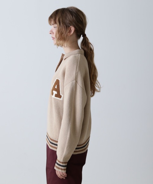 AVIREX(アヴィレックス)の「《WEB&DEPOT限定》KNIT POLO/ニットポロシャツ(ニット/セーター・レディース・ベージュ/チャコールグレー・FREE)」の7枚目の写真