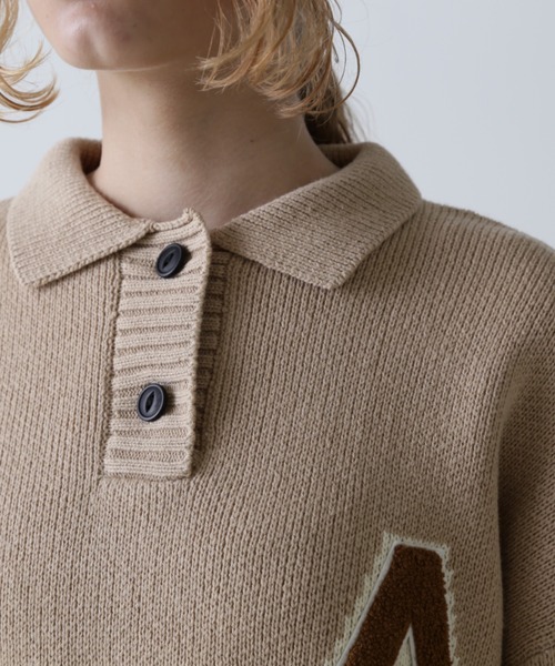 AVIREX(アヴィレックス)の「《WEB&DEPOT限定》KNIT POLO/ニットポロシャツ(ニット/セーター・レディース・ベージュ/チャコールグレー・FREE)」の9枚目の写真