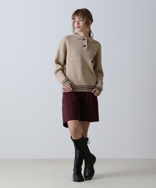 AVIREX(アヴィレックス)の「《WEB&DEPOT限定》KNIT POLO/ニットポロシャツ(ニット/セーター・レディース・ベージュ/チャコールグレー・FREE)」の4枚目の写真