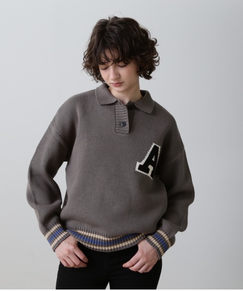 AVIREX(アヴィレックス)の「《WEB&DEPOT限定》KNIT POLO/ニットポロシャツ(ニット/セーター・レディース・ベージュ/チャコールグレー・FREE)」の13枚目の写真