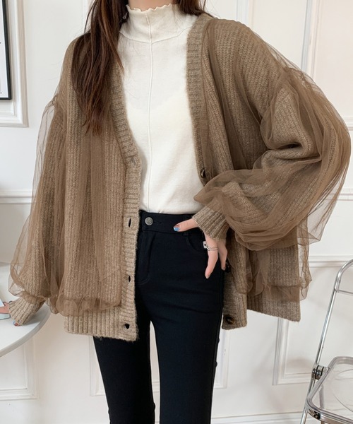 ABITOKYO（アビトーキョー）の「ボリュームスリーブ シアードッキングニットカーディガン（カーディガン/ボレロ・レディース・ブラック/ベージュ/グレー/アイボリー/ピンク・FREE）」の4枚目の写真