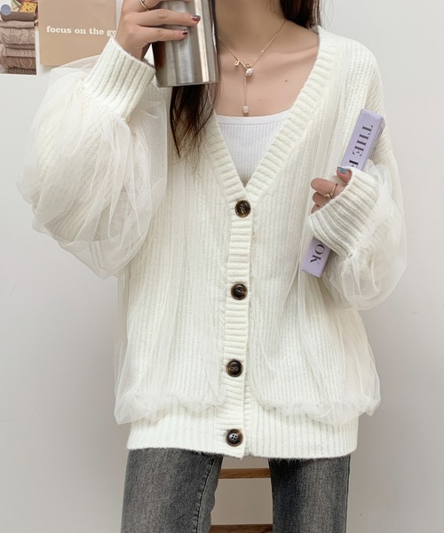 ABITOKYO（アビトーキョー）の「ボリュームスリーブ シアードッキングニットカーディガン（カーディガン/ボレロ・レディース・ブラック/ベージュ/グレー/アイボリー/ピンク・FREE）」の8枚目の写真