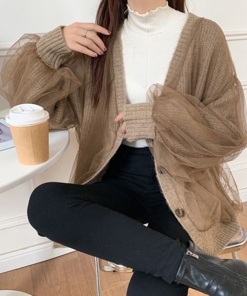 ABITOKYO（アビトーキョー）の「ボリュームスリーブ シアードッキングニットカーディガン（カーディガン/ボレロ・レディース・ブラック/ベージュ/グレー/アイボリー/ピンク・FREE）」の15枚目の写真