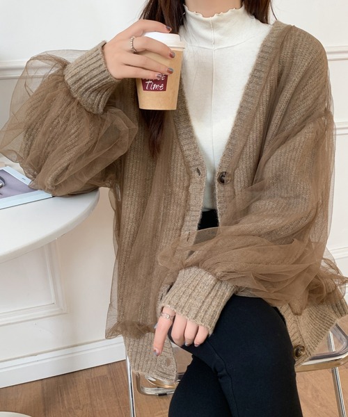 ABITOKYO（アビトーキョー）の「ボリュームスリーブ シアードッキングニットカーディガン（カーディガン/ボレロ・レディース・ブラック/ベージュ/グレー/アイボリー/ピンク・FREE）」の16枚目の写真