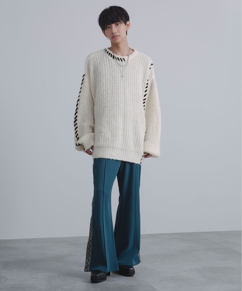 Ellno Loset（エルノロゼット）の「ハンドステッチシャギーニット（ニット/セーター・メンズ・ブラック/オフホワイト/パープル・MEDIUM/SMALL/LARGE）」の6枚目の写真