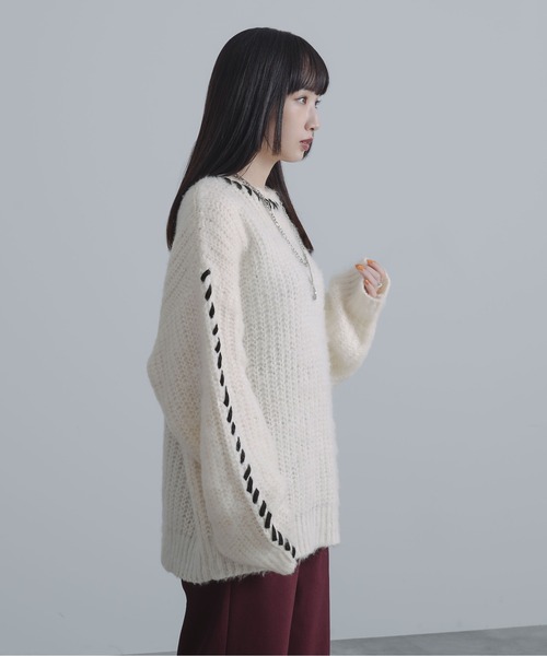 Ellno Loset（エルノロゼット）の「ハンドステッチシャギーニット（ニット/セーター・メンズ・ブラック/オフホワイト/パープル・MEDIUM/SMALL/LARGE）」の9枚目の写真