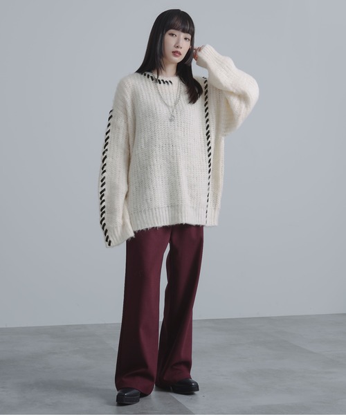 Ellno Loset（エルノロゼット）の「ハンドステッチシャギーニット（ニット/セーター・メンズ・ブラック/オフホワイト/パープル・MEDIUM/SMALL/LARGE）」の11枚目の写真