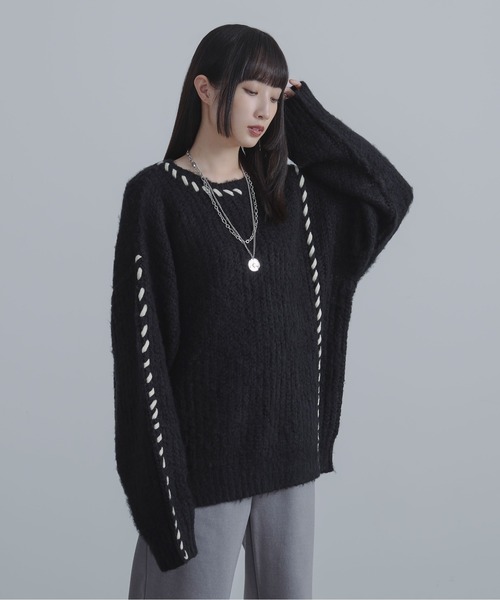 Ellno Loset（エルノロゼット）の「ハンドステッチシャギーニット（ニット/セーター・メンズ・ブラック/オフホワイト/パープル・MEDIUM/SMALL/LARGE）」の19枚目の写真