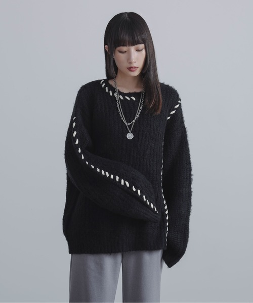 Ellno Loset（エルノロゼット）の「ハンドステッチシャギーニット（ニット/セーター・メンズ・ブラック/オフホワイト/パープル・MEDIUM/SMALL/LARGE）」の20枚目の写真