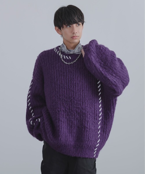 Ellno Loset（エルノロゼット）の「ハンドステッチシャギーニット（ニット/セーター・メンズ・ブラック/オフホワイト/パープル・MEDIUM/SMALL/LARGE）」の22枚目の写真