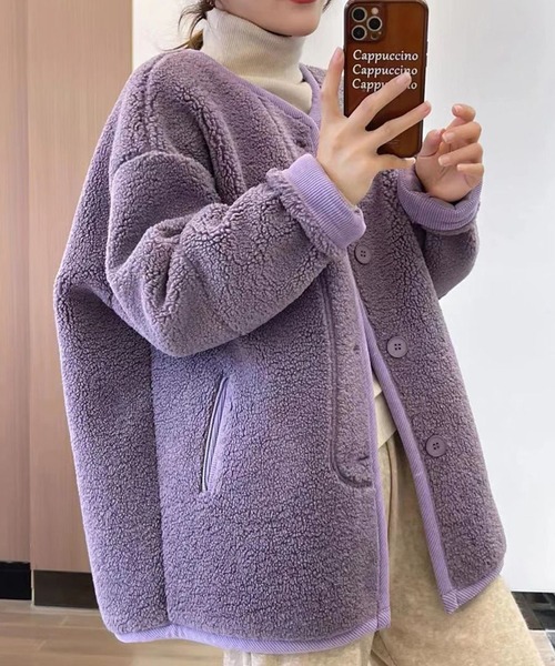 aimoha（アイモハ）の「カラーボアノーカラージャケット（ブルゾン・レディース・オフホワイト/パープル・LARGE/MEDIUM/X-LARGE）」の7枚目の写真