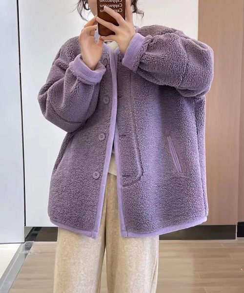 aimoha（アイモハ）の「カラーボアノーカラージャケット（ブルゾン・レディース・オフホワイト/パープル・LARGE/MEDIUM/X-LARGE）」の9枚目の写真