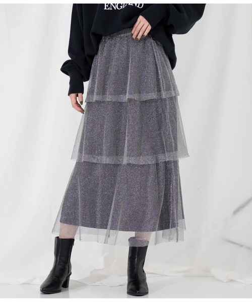 Settimissimo（セッティミッシモ）の「ラメチュール ティアードスカート メッシュ（スカート・レディース・シルバー/ゴールド・M）」の2枚目の写真