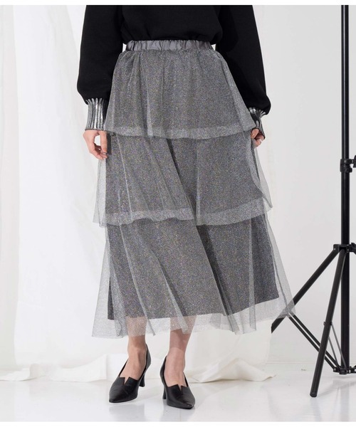 Settimissimo（セッティミッシモ）の「ラメチュール ティアードスカート メッシュ（スカート・レディース・シルバー/ゴールド・M）」の20枚目の写真