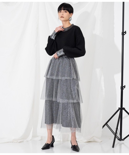 Settimissimo（セッティミッシモ）の「ラメチュール ティアードスカート メッシュ（スカート・レディース・シルバー/ゴールド・M）」の18枚目の写真