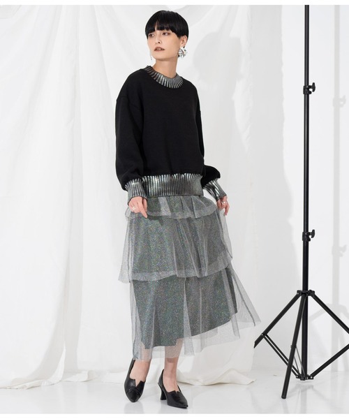 Settimissimo（セッティミッシモ）の「ラメチュール ティアードスカート メッシュ（スカート・レディース・シルバー/ゴールド・M）」の17枚目の写真