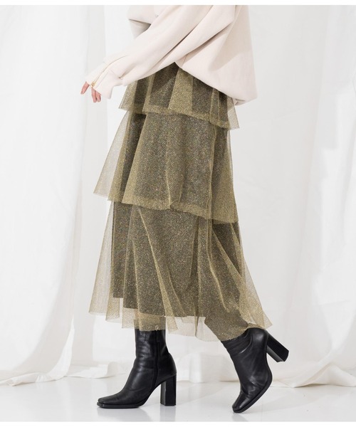 Settimissimo（セッティミッシモ）の「ラメチュール ティアードスカート メッシュ（スカート・レディース・シルバー/ゴールド・M）」の14枚目の写真