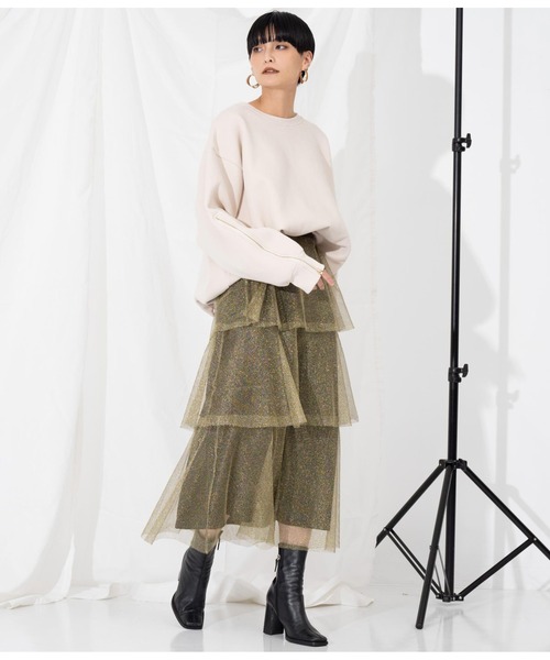 Settimissimo（セッティミッシモ）の「ラメチュール ティアードスカート メッシュ（スカート・レディース・シルバー/ゴールド・M）」の12枚目の写真