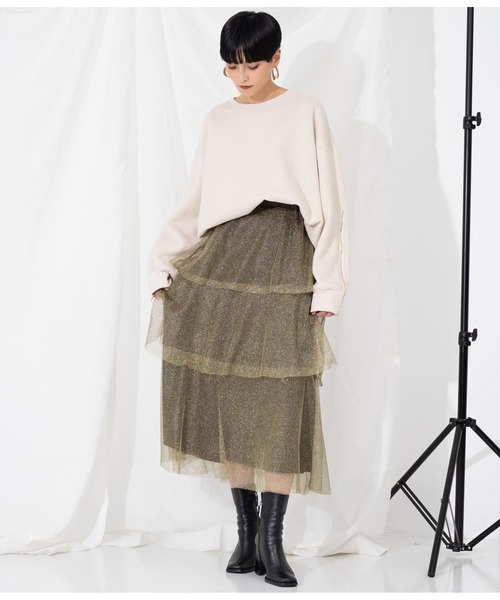 Settimissimo（セッティミッシモ）の「ラメチュール ティアードスカート メッシュ（スカート・レディース・シルバー/ゴールド・M）」の11枚目の写真