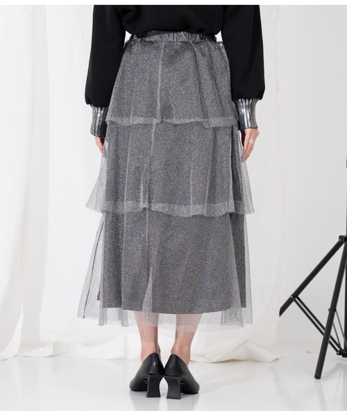 Settimissimo（セッティミッシモ）の「ラメチュール ティアードスカート メッシュ（スカート・レディース・シルバー/ゴールド・M）」の7枚目の写真