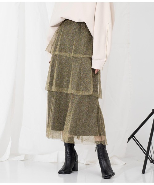 Settimissimo（セッティミッシモ）の「ラメチュール ティアードスカート メッシュ（スカート・レディース・シルバー/ゴールド・M）」の15枚目の写真
