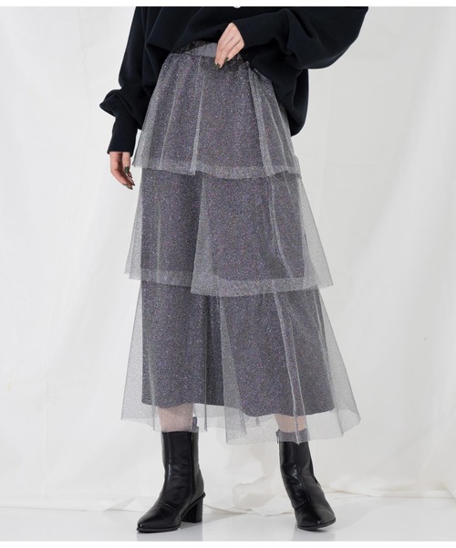 Settimissimo（セッティミッシモ）の「ラメチュール ティアードスカート メッシュ（スカート・レディース・シルバー/ゴールド・M）」の21枚目の写真