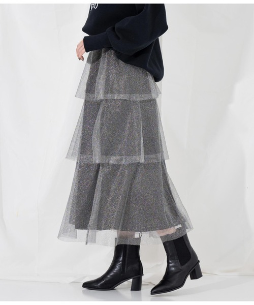 Settimissimo（セッティミッシモ）の「ラメチュール ティアードスカート メッシュ（スカート・レディース・シルバー/ゴールド・M）」の22枚目の写真