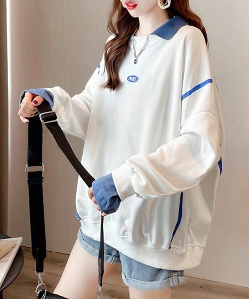 Miniministore(ミニミニストア)の「レイヤード風 スウェット 薄手トレーナー(Tシャツ/カットソー・レディース・イエロー/ホワイト/ブラック・FREE)」の2枚目の写真