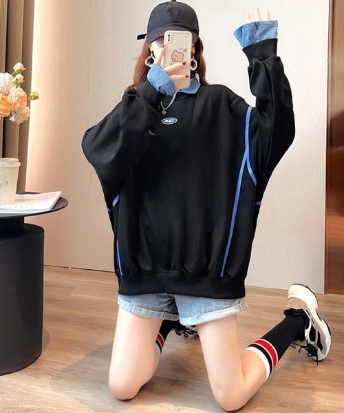 Miniministore(ミニミニストア)の「レイヤード風 スウェット 薄手トレーナー(Tシャツ/カットソー・レディース・イエロー/ホワイト/ブラック・FREE)」の8枚目の写真