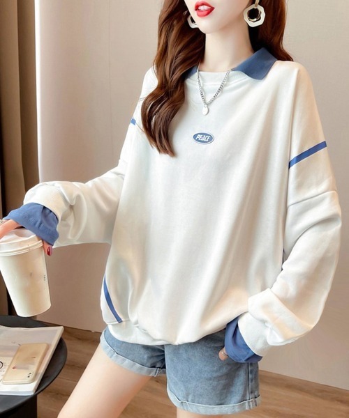 Miniministore(ミニミニストア)の「レイヤード風 スウェット 薄手トレーナー(Tシャツ/カットソー・レディース・イエロー/ホワイト/ブラック・FREE)」の11枚目の写真