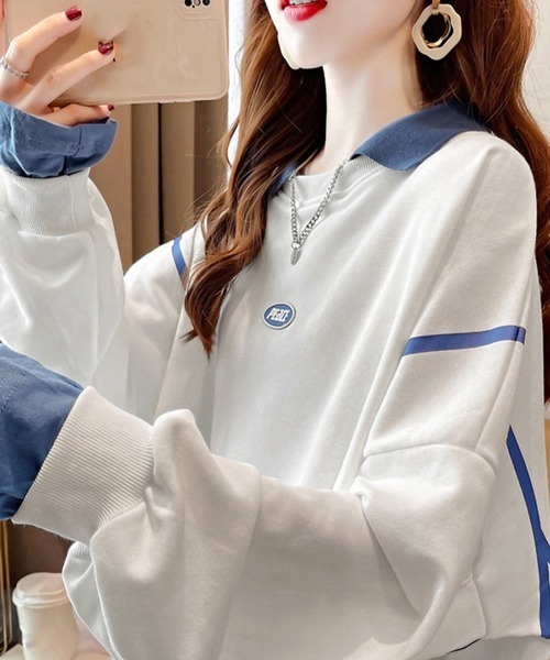 Miniministore(ミニミニストア)の「レイヤード風 スウェット 薄手トレーナー(Tシャツ/カットソー・レディース・イエロー/ホワイト/ブラック・FREE)」の12枚目の写真