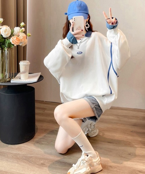 Miniministore(ミニミニストア)の「レイヤード風 スウェット 薄手トレーナー(Tシャツ/カットソー・レディース・イエロー/ホワイト/ブラック・FREE)」の14枚目の写真