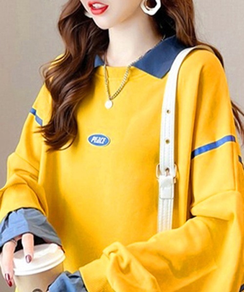 Miniministore(ミニミニストア)の「レイヤード風 スウェット 薄手トレーナー(Tシャツ/カットソー・レディース・イエロー/ホワイト/ブラック・FREE)」の16枚目の写真