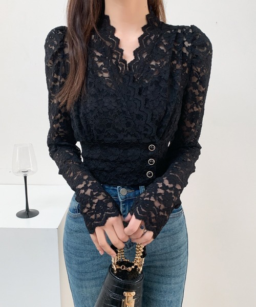 Diosfront(ディオスフロント)の「ショート丈カシュクールレースブラウス(シャツ/ブラウス・レディース・ベージュ/ブラック・FREE)」の8枚目の写真