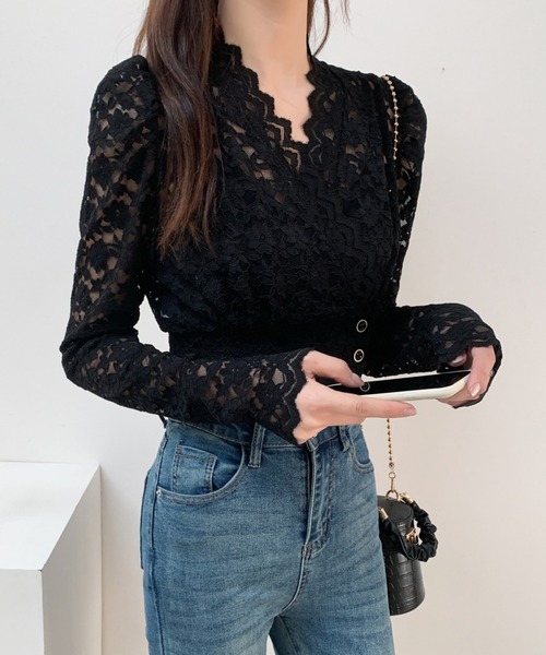 Diosfront(ディオスフロント)の「ショート丈カシュクールレースブラウス(シャツ/ブラウス・レディース・ベージュ/ブラック・FREE)」の11枚目の写真