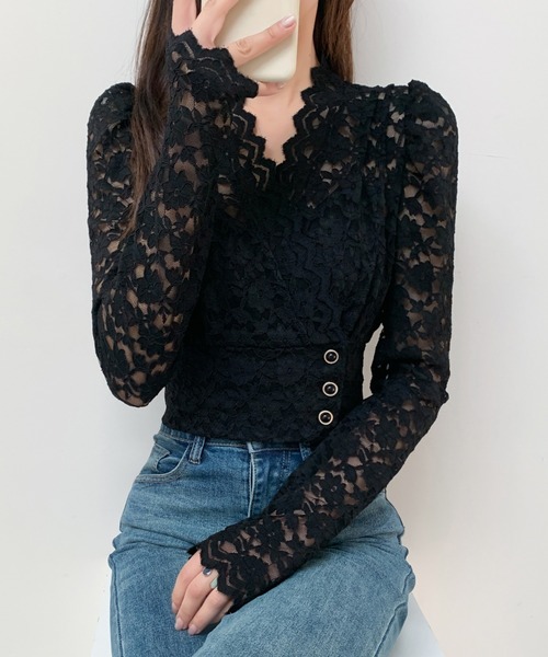 Diosfront(ディオスフロント)の「ショート丈カシュクールレースブラウス(シャツ/ブラウス・レディース・ベージュ/ブラック・FREE)」の12枚目の写真